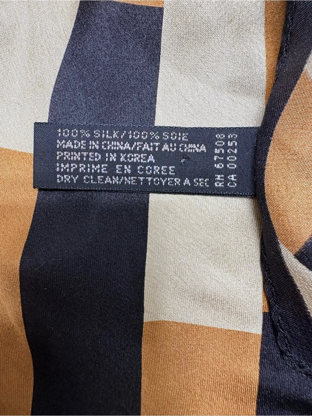 Ellen Tracy Black, Gold & Cream Striped Silk Scarf